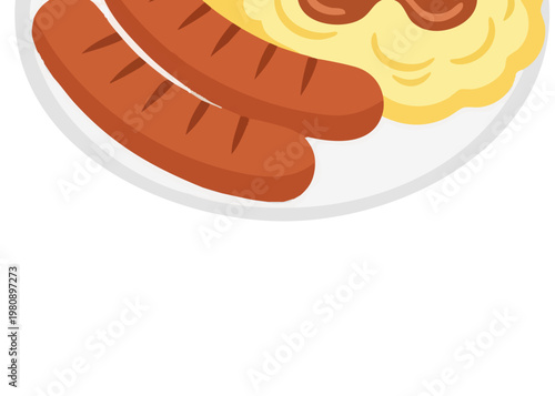 Illustration of sausages on a plate.