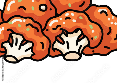 A pile of cartoon fried chicken pieces.