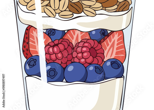 Delicious layered dessert with yogurt and mixed berries.