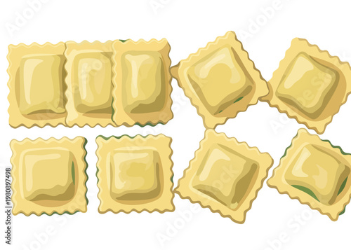 A group of ravioli on a white background.