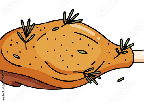 Delicious roasted chicken leg with herbs.