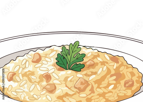 Delicious plate of rice and herbs.