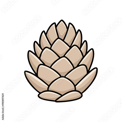 Stylized botanical illustration of a brown artichoke with layered leaves and bold outline