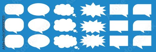 A set of chat box designs for comments on social media or comics. Vector designs of speech bubbles, text boxes, and conversation chat columns in comics.	

