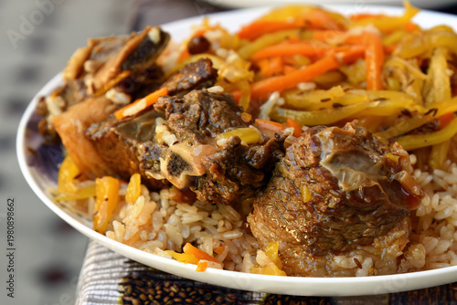 Uzbek Beef plov. Bukhara, Uzbekistan