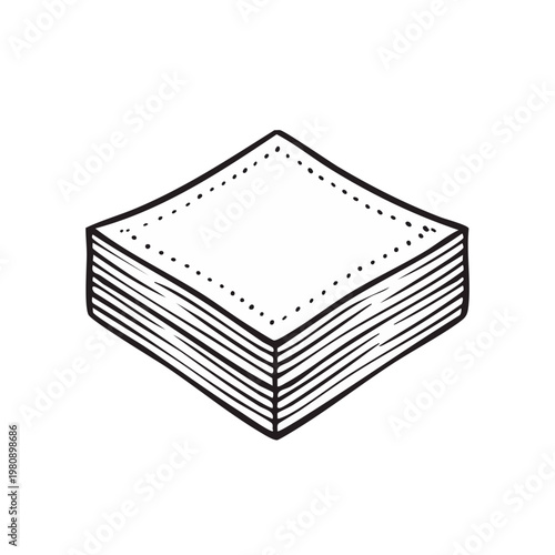 Hand drawn illustration of a stack of folded napkins in a geometric shape