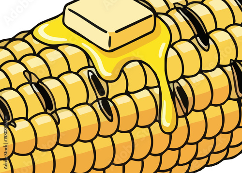 Delicious corn on the cob with butter.