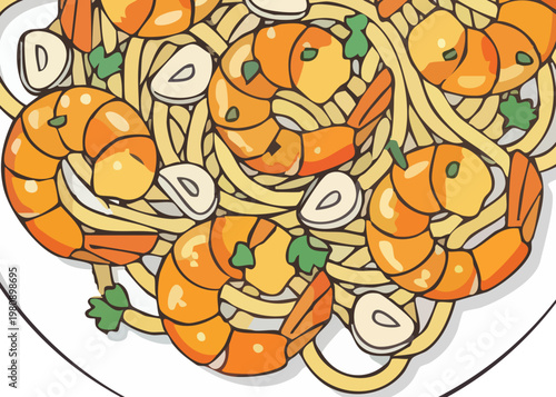 A plate of delicious shrimp spaghetti.