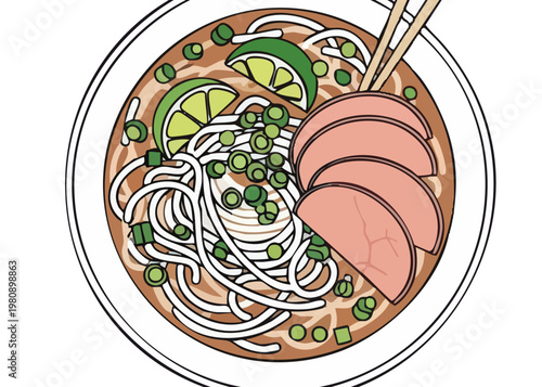 Delicious bowl of noodles with chopsticks.