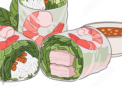 Delicious shrimp and pork spring rolls.