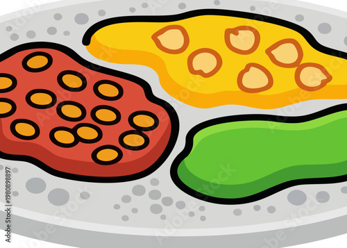 Colorful cartoon illustration of food on plate.