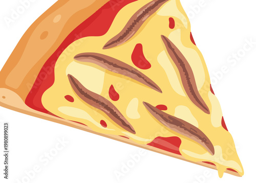 A slice of cheese pizza with anchovies.