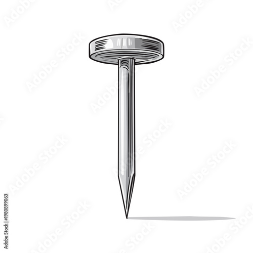Shiny Metal Pushpin with Sharp Point and Round Head Isolated on White