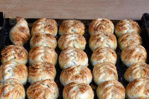 Samosa, samsa meat stuffed pies. Bukhara. Uzbekistan