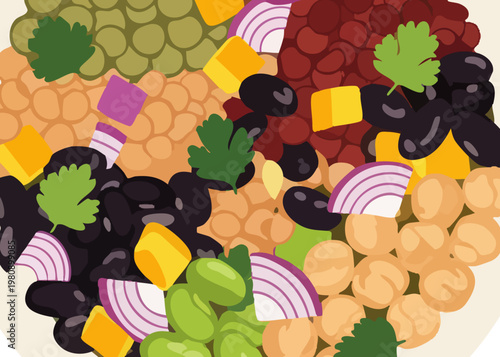 Vibrant vegetarian salad with various ingredients.