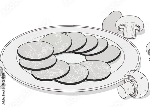 A plate of assorted mushrooms and slices.