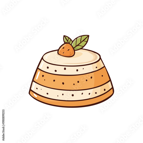 Hand Drawn Adorable Dessert Cake with Fruit Topping and Mint Leaf