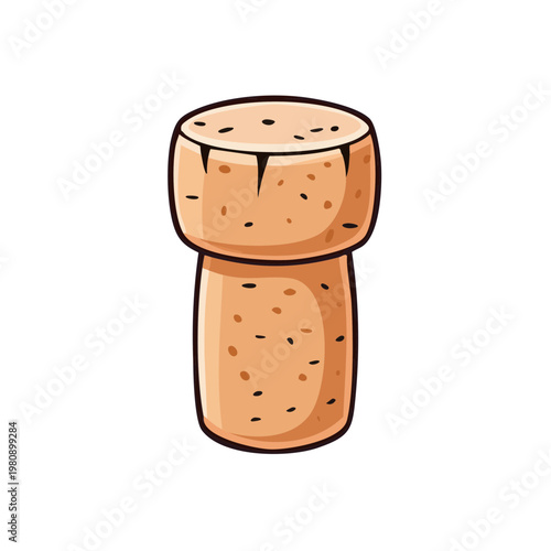Champagne cork stopper, illustration, isolated on white background, beverage container closure