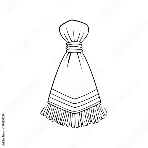 Hand drawn outline of a poncho with fringe detail in a minimalist style