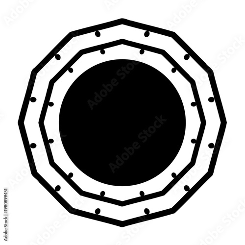 Shiny round metallic ship porthole frame and vector steel plate illustration with a circular shield icon design for a casino poker chip sign symbol