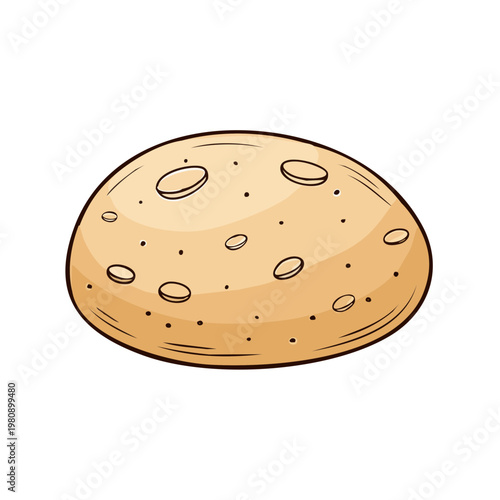 Cartoon illustration of a round flatbread with small holes and dots