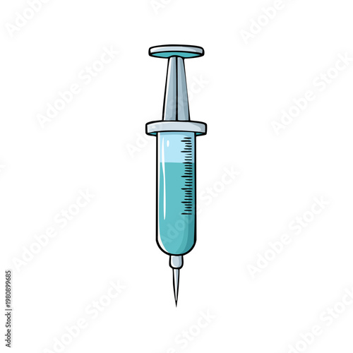 Medical Syringe with Blue Liquid and Needle, Illustration