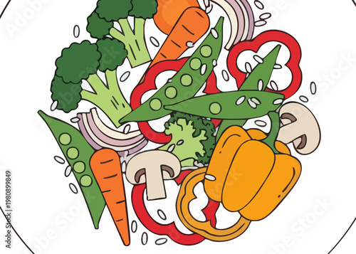 Colorful illustration of mixed vegetables.