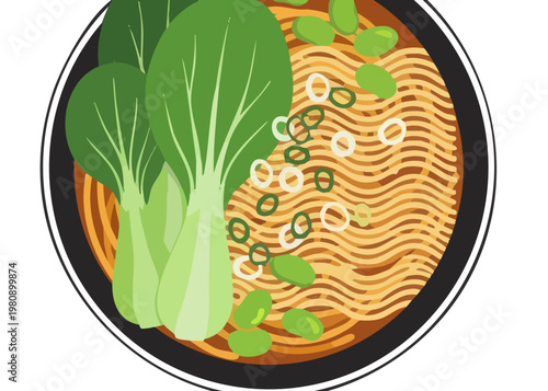 Delicious bowl of noodles with vegetables.