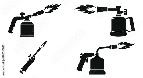 Black and white illustration of various flame thrower designs