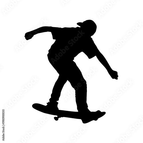 Black vector illustration of a silhouette snowboarder athlete jumping in a sports competition alongside people performing soccer, karate, and football outline art