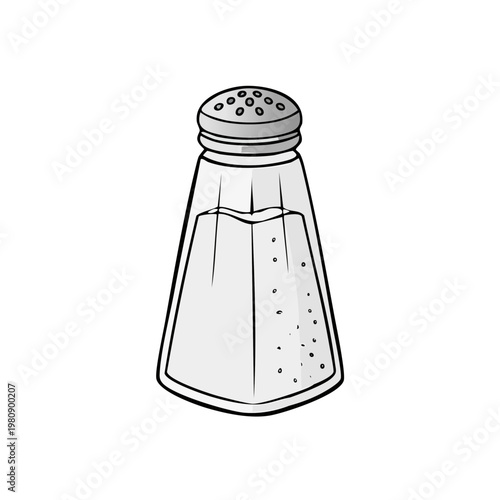 Simple black and white line drawing of a classic salt shaker filled with granules