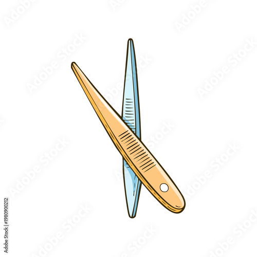 Two Crossed Tweezers with Slanted Tips and Gripping Grooves for Precision Work