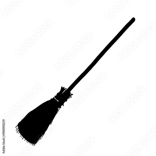 Isolated vector illustration of a black brush and hammer silhouette alongside a sharp steel needle and golf club equipment object on white