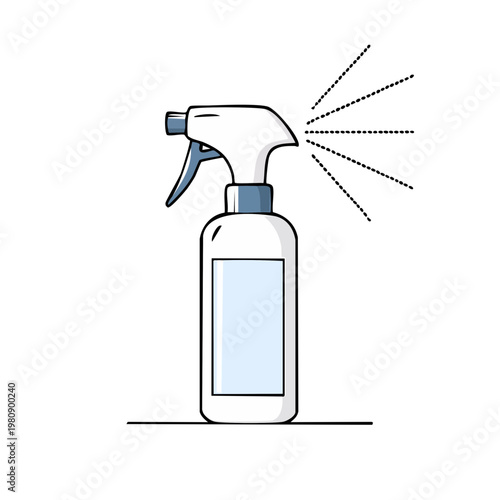Spray bottle dispensing liquid droplets illustration