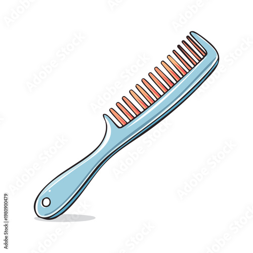 Light Blue Plastic Hair Comb with Pink Teeth on a White Background
