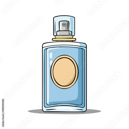 Elegant rectangular blue glass perfume bottle with spray dispenser and label space for branding