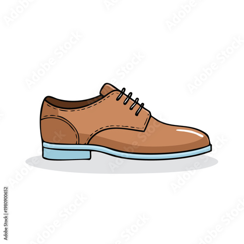 Classic Brown Leather Oxford Shoe with Light Blue Sole Flat Illustration