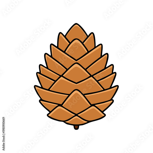 Stylized brown pine cone with layered scales depicted in a simple cartoon illustration