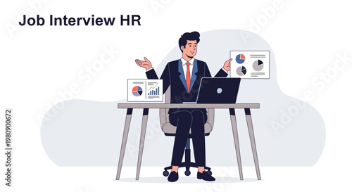 HR Manager Conducting Job Interview with Charts and Laptop
