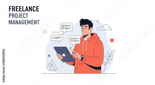 Freelance Project Management: Man with Tablet Managing Tasks and Deadlines