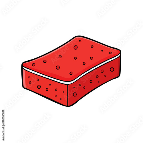 Illustration of a simple red rectangular cleaning sponge with a white trim, isolated on white.