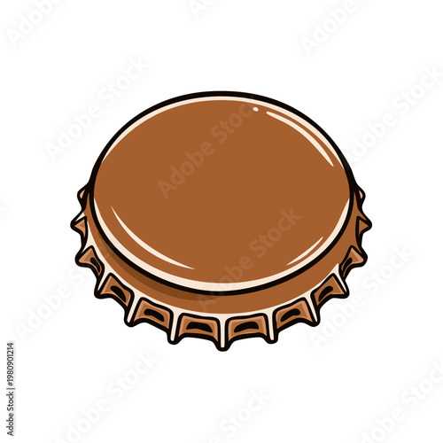 Brown metal bottle cap with serrated edges and shiny highlights vector illustration