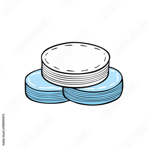 Stacked round cotton pads and blue makeup remover pads arranged in a small pile
