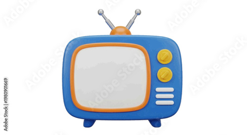 Vector illustration of 3d illustration of a vintage blue television set with an orange frame on a transparent background