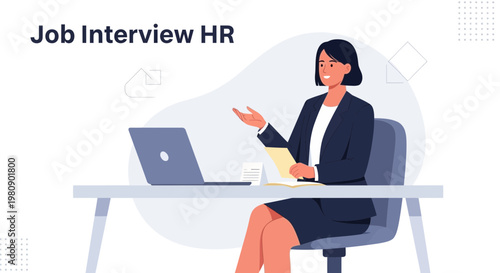 HR Manager Conducting Job Interview with Candidate at Desk with Laptop
