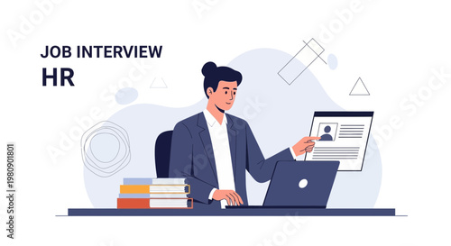 HR Manager Conducting Job Interview with Candidate CV on Laptop Screen