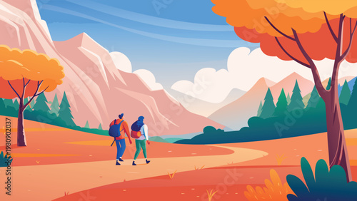 Exploring National Park Scene Vector Illustration