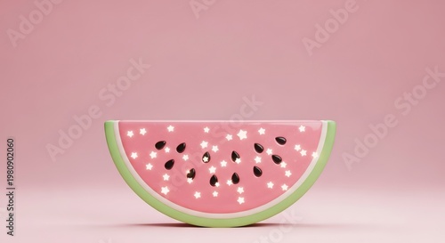 Pink Watermelon Slice on White Background.