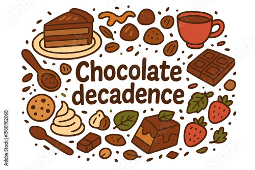 Chocolate Dessert Doodles. Chocolate decadence. Hand-drawn doodle illustration of chocolate decadence. Cake