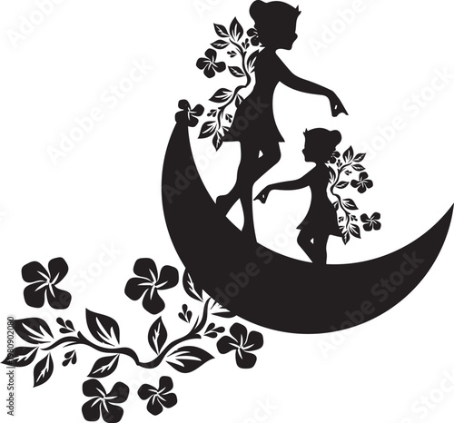Silhouette illustration of a girl holding a rose in a floral ornamental design inspired by Venice carnival style